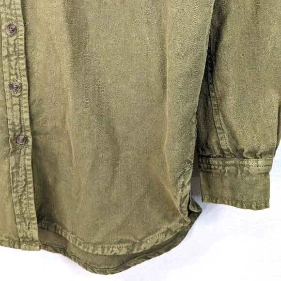 Anthropologie Pilcro Oxford Tunic Buttondown Shirt Olive Green Oversized XXS - Picture 4 of 7